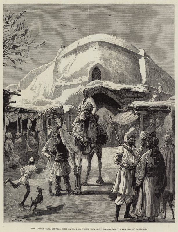 Den afghanske krig, Central Dome eller Char-Su, hvor fire hovedgader mødes i byen Candahar af William Heysham Overend