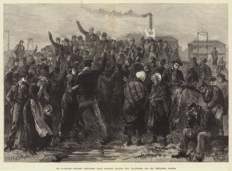 Blantyre Colliery Explosion, nær Glasgow, opfordrer til frivillige til udforskningsfesterne af William Heysham Overend