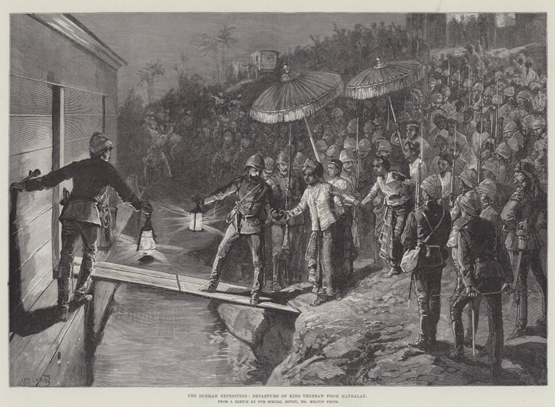 Burmah-ekspeditionen, kong Theebaws afgang fra Mandalay af William Heysham Overend