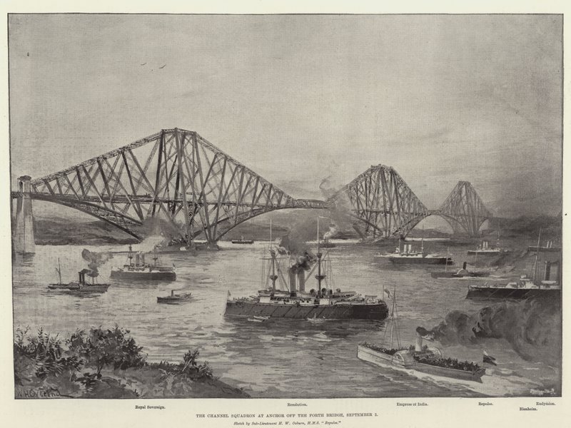 Channel Squadron ved Anker ud for Forth Bridge, 2. september af William Heysham Overend