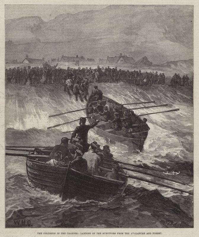Kollisionen i kanalen, landing af de overlevende fra lavinen og skoven af William Heysham Overend