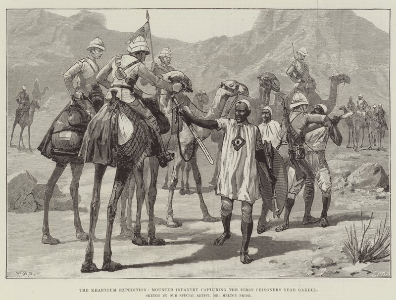Khartoum-ekspeditionen, beredent infanteri, der fanger de første fanger nær Gakdul af William Heysham Overend