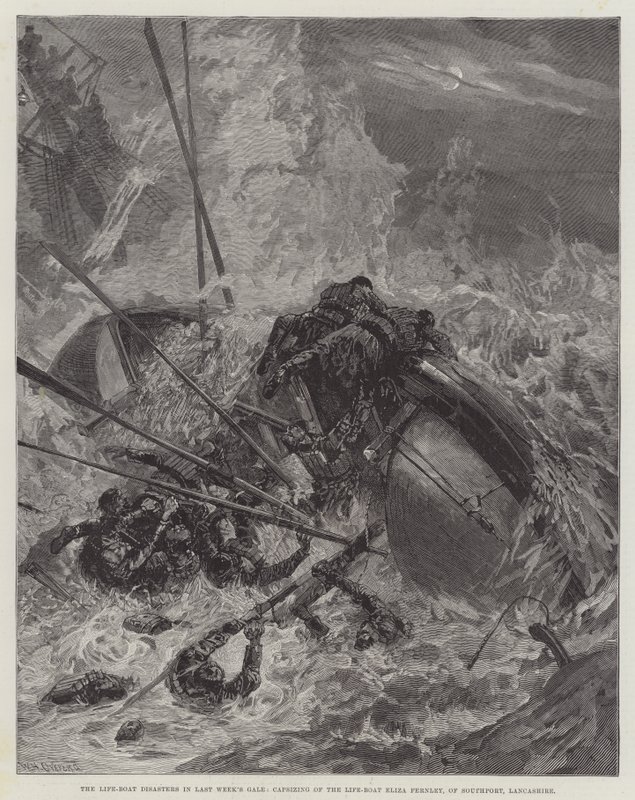 Redningsbådkatastroferne i sidste uges kuling, kæntring af redningsbåden Eliza Fernley, fra Southport, Lancashire af William Heysham Overend