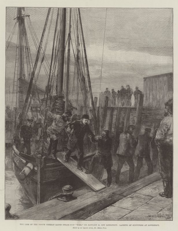 Tabet af det nordtyske Lloyd Steam-skib Elbe, den 30. januar, ud for Lowestoft, landing af overlevende ved Lowestoft af William Heysham Overend