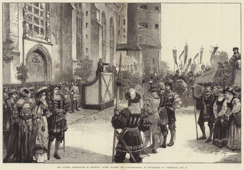 Luther-fejringen i Tyskland, scene uden for Schloss-Kirche, i Wittenberg, onsdag den 31. oktober af William Heysham Overend