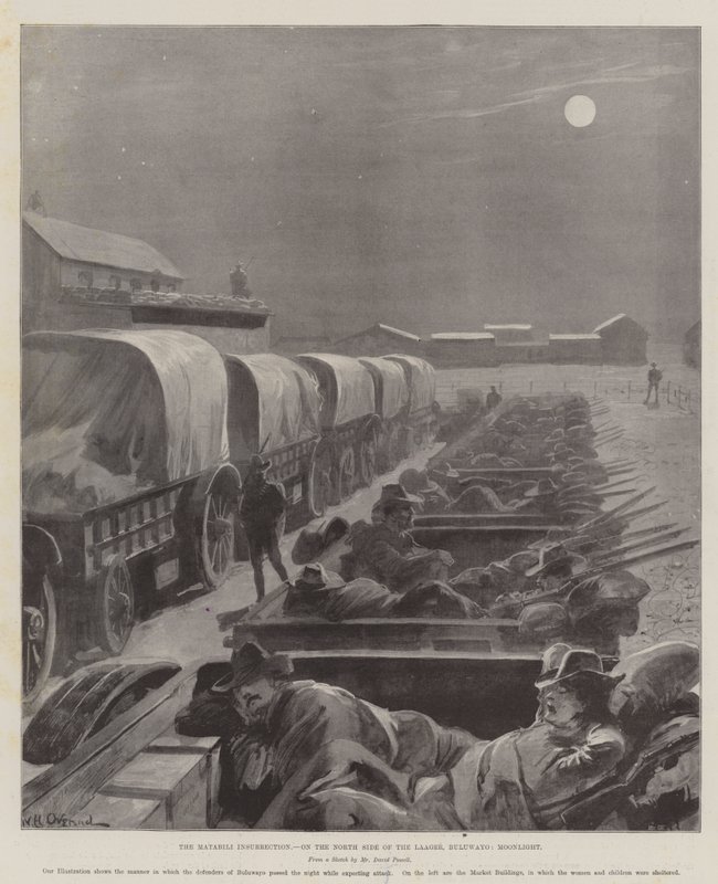 Matabele-oprøret, på nordsiden af Laager, Bulawayo, Moonlight af William Heysham Overend