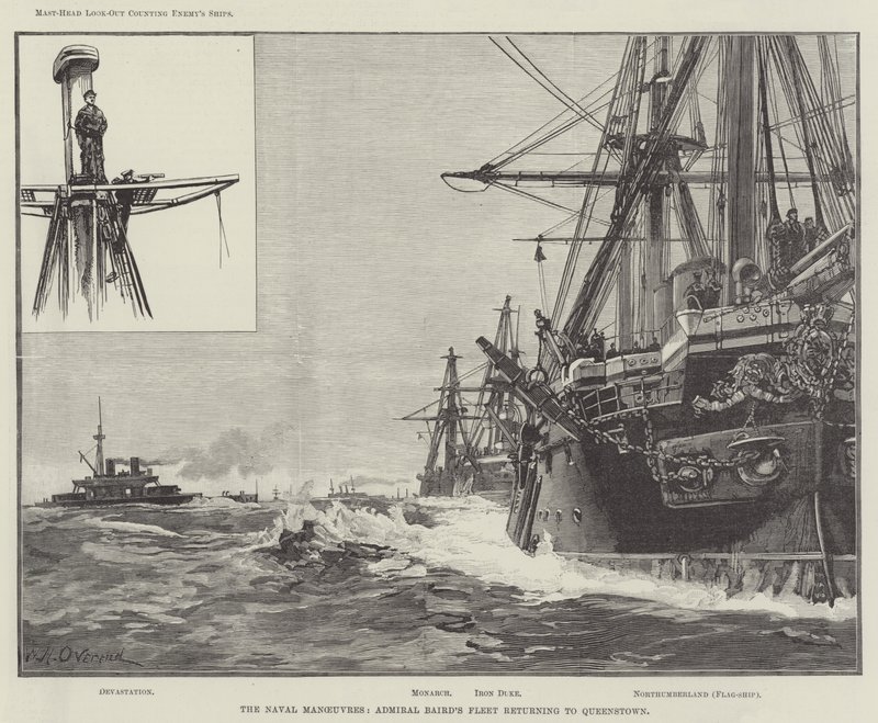 Flådemanøvrerne, admiral Bairds flåde vender tilbage til Queenstown af William Heysham Overend