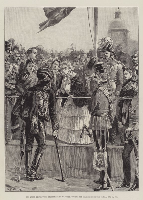 Dronningen uddeler dekorationer til sårede officerer og soldater fra Krim, 21. maj 1856 af William Heysham Overend