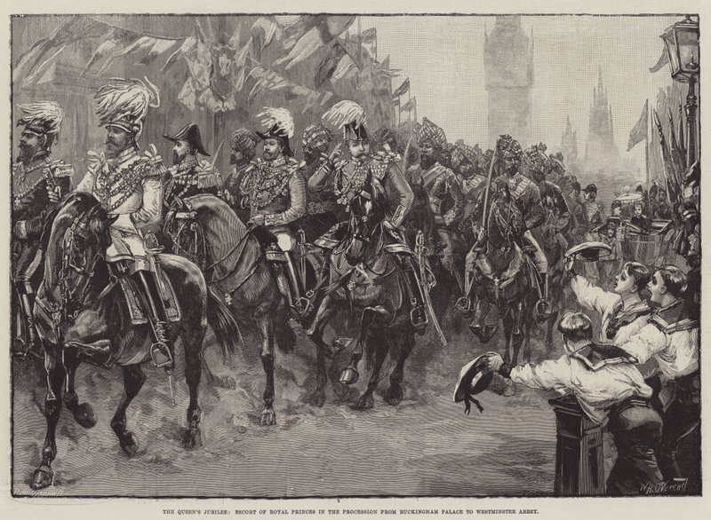 Dronningens jubilæum, eskorte af kongelige prinser i processionen fra Buckingham Palace til Westminster Abbey af William Heysham Overend
