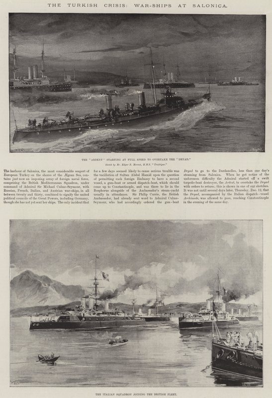 Den tyrkiske krise, krigsskibe ved Salonica af William Heysham Overend