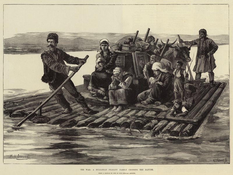The War, en bulgarsk bondefamilie, der krydser Donau af William Heysham Overend