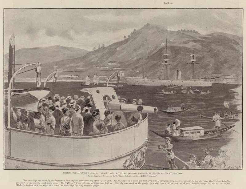 Besøg de japanske krigsskibe Akagi og Hiyei i Nagasaki Havn efter slaget ved Yalu af William Heysham Overend