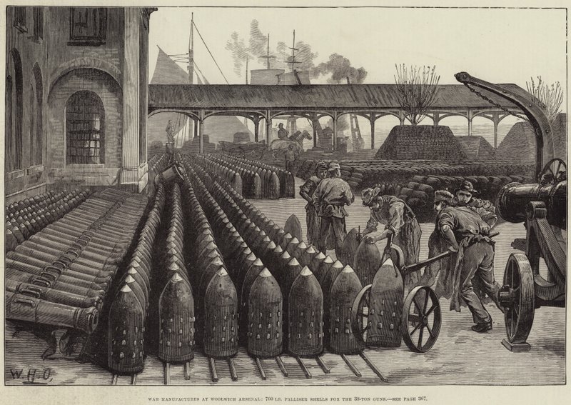 Krigsfremstiller i Woolwich Arsenal, 700 lb Palliser-skaller til 38-tons kanoner af William Heysham Overend