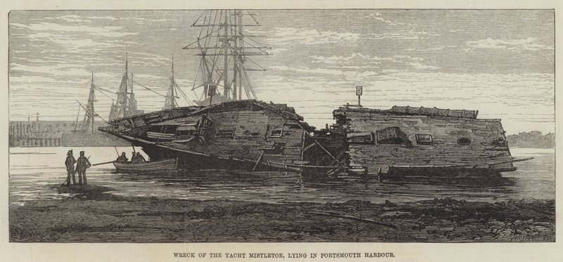 Vraget af Yacht Misteltenen, liggende i Portsmouth Harbor af William Heysham Overend