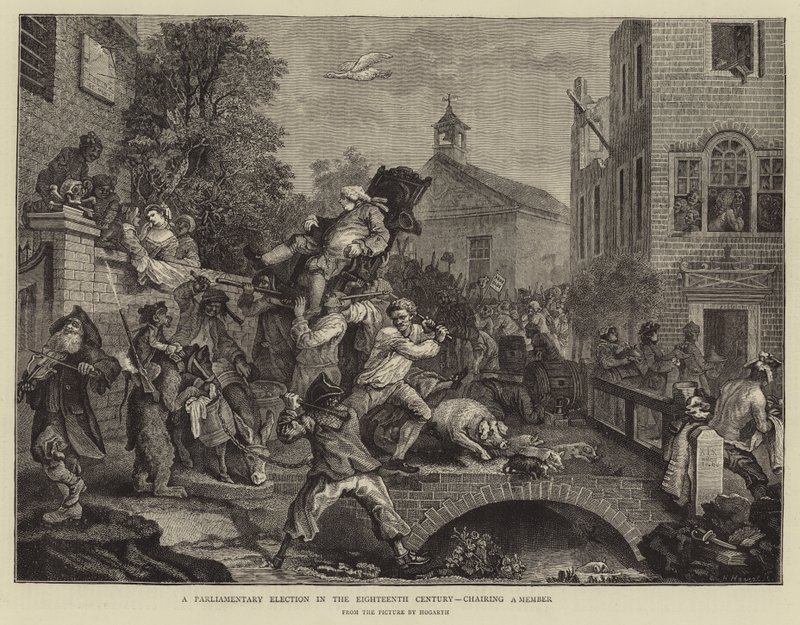 Et parlamentarisk valg i det attende århundrede, som formand for et medlem af William Hogarth