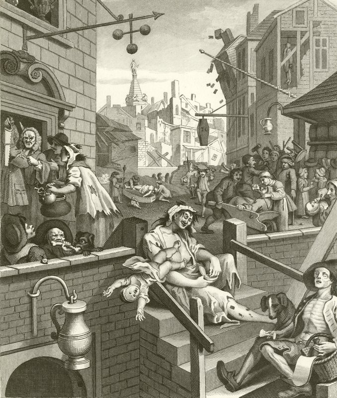 Beer Street og Gin Lane af William Hogarth