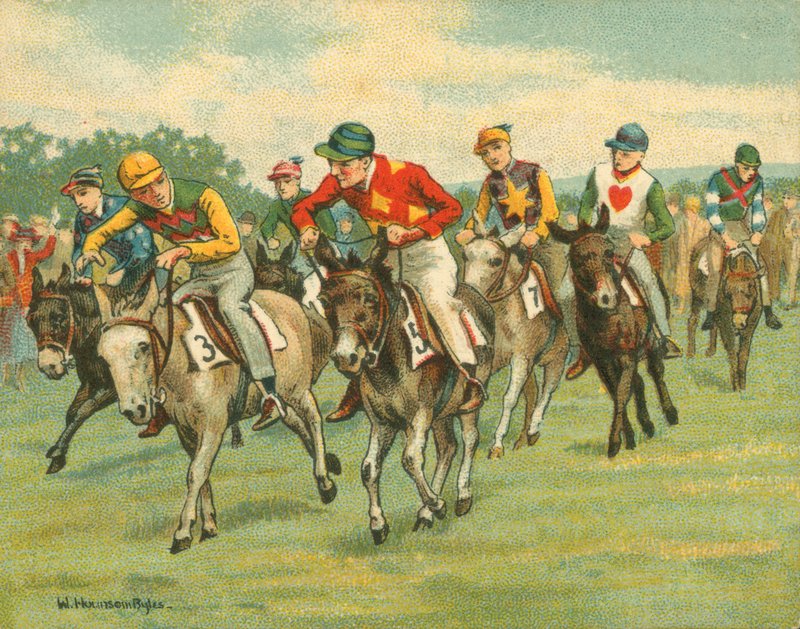 Races Historic and Modern, Donkey Derby (chromolitho) af William Hounsom Byles