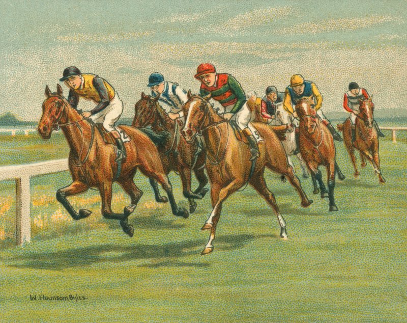 Løb Historisk og Moderne, Fladvæddeløb, Hest, Moderne (chromolitho) af William Hounsom Byles