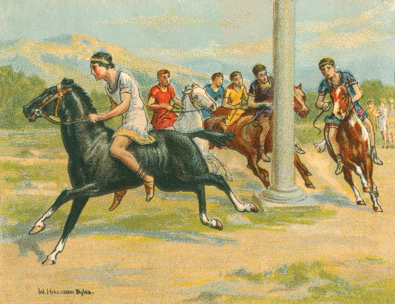 Races Historiske og moderne, græske hestevæddeløb (chromolitho) af William Hounsom Byles