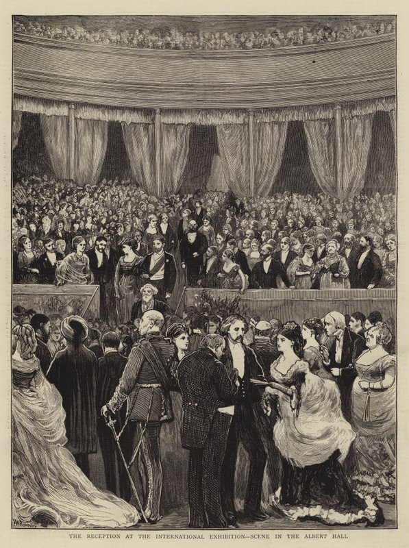 Receptionen på den internationale udstilling, scene i Albert Hall gravering af William III Bromley