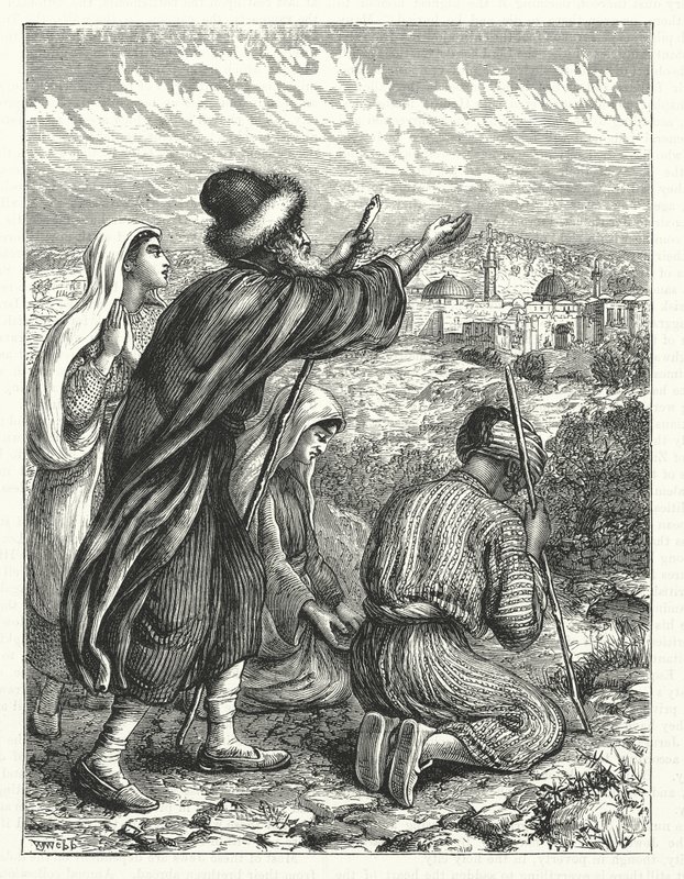 Jødiske pilgrimme med udsigt til Jerusalem (kobberstik) af William James Webbe