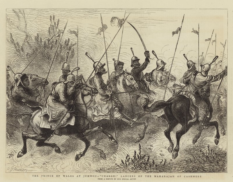 Prinsen af Wales ved Jummoo, oplad! Lancers af Maharajah of Cashmere af William John Hennessy