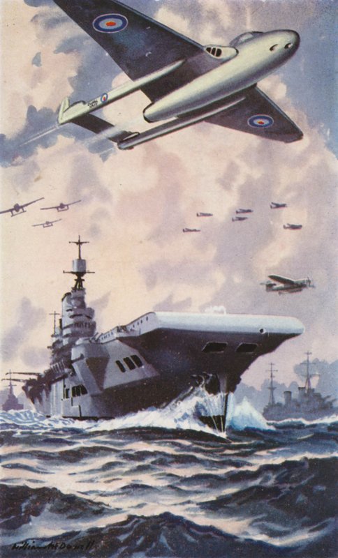 Britisk hangarskib (farve litho) af William John Patton McDowell