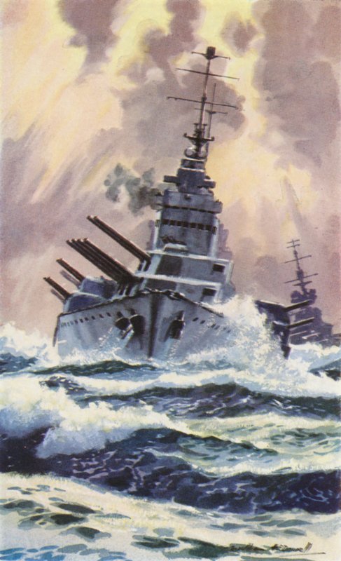 British Capital Ship (farve litho) af William John Patton McDowell