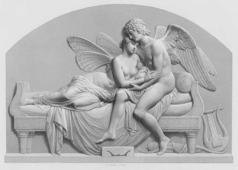 Amor og Psyche, fra statuen af J Gibson, RA i dronningens samling (gravering) af William John Roffe