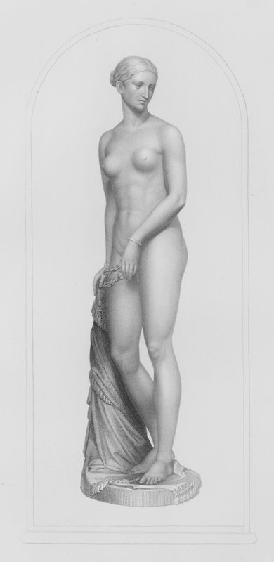 Den græske slave, indgraveret af W Roffe fra statuen i marmor af Hiram Powers (gravering) af William John Roffe