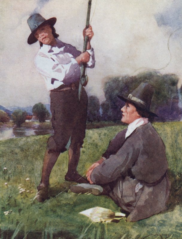 Illustration til The Compleat Angler af Izaak Walton (farve litho) af William Lee Hankey