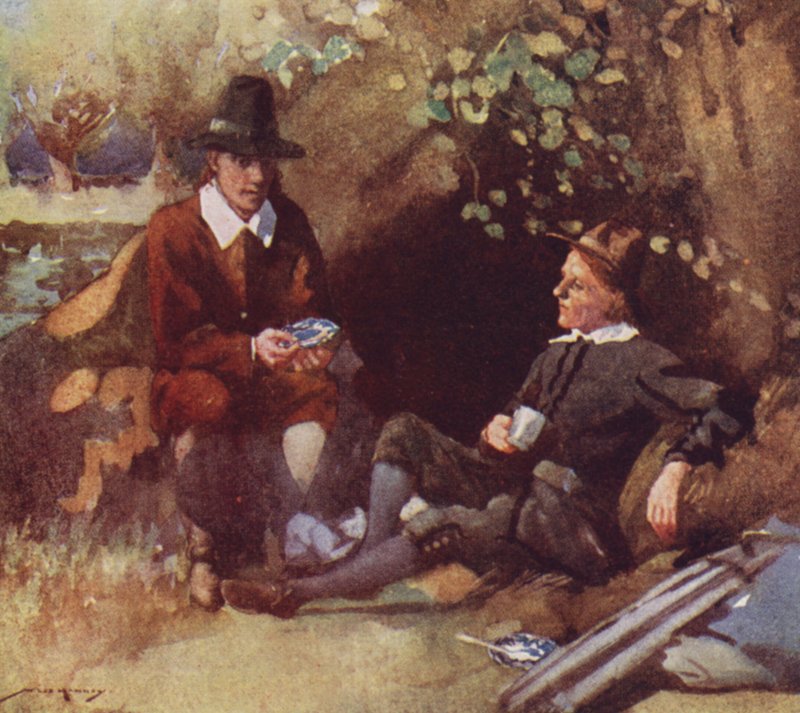 Illustration til The Compleat Angler af Izaak Walton (farve litho) af William Lee Hankey