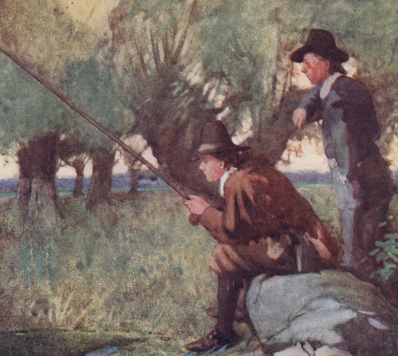 Illustration til The Compleat Angler af Izaak Walton (farve litho) af William Lee Hankey