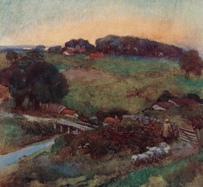Illustration til The Deserted Village af Oliver Goldsmith (farve litho) af William Lee Hankey