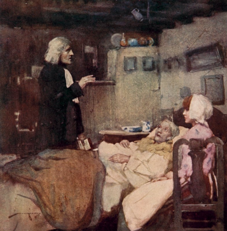 Illustration til The Deserted Village af Oliver Goldsmith (farve litho) af William Lee Hankey