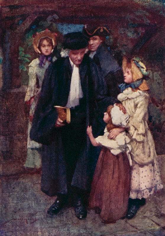 Illustration til The Deserted Village af Oliver Goldsmith (farve litho) af William Lee Hankey