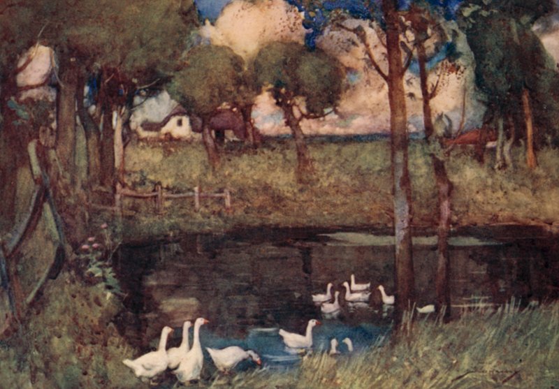Illustration til The Deserted Village af Oliver Goldsmith (farve litho) af William Lee Hankey