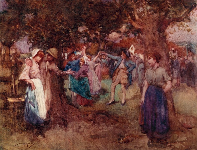Illustration til The Deserted Village af Oliver Goldsmith (farve litho) af William Lee Hankey