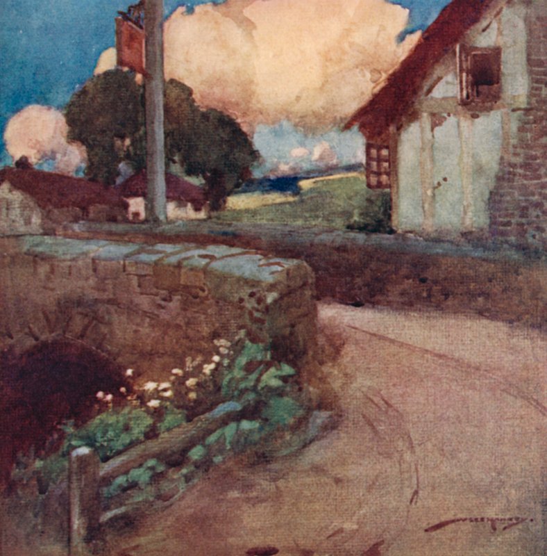 Illustration til The Deserted Village af Oliver Goldsmith (farve litho) af William Lee Hankey