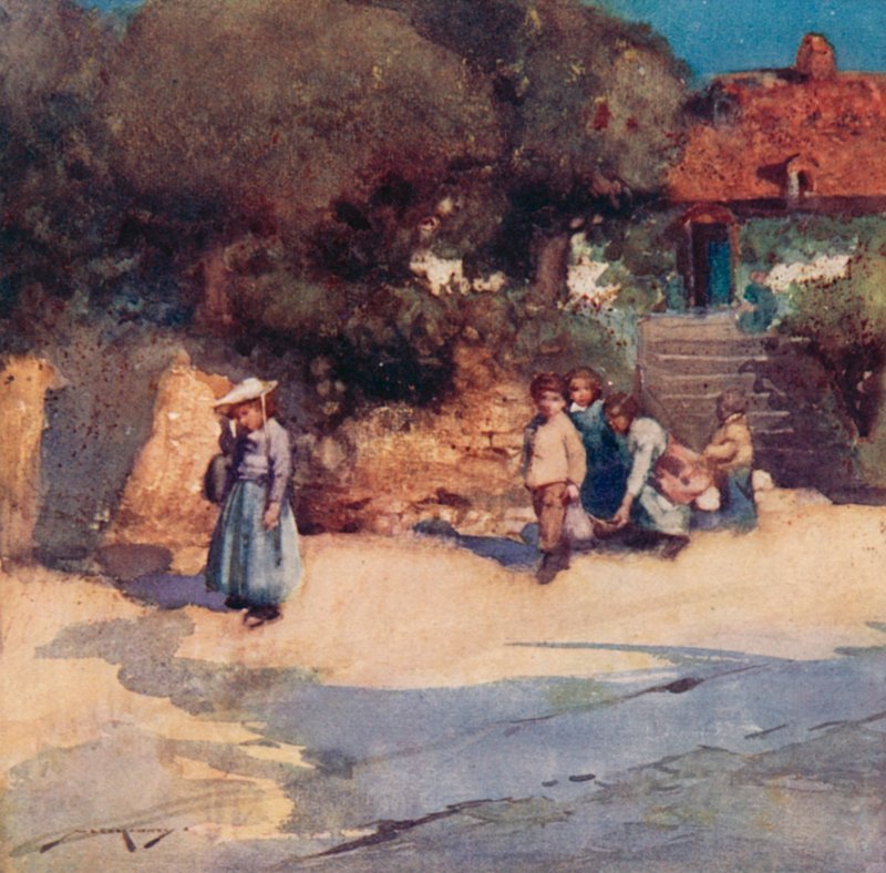 Illustration til The Deserted Village af Oliver Goldsmith (farve litho) af William Lee Hankey