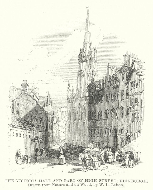 Victoria Hall og en del af High Street, Edinburgh (gravering) af William Leighton (after) Leitch