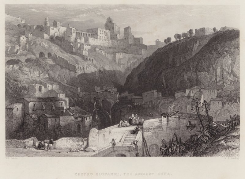 Castro Giovanni, den gamle Enna (gravering) af William Leighton Leitch