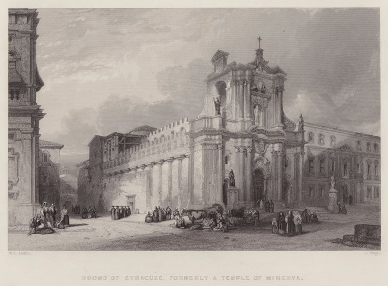 Duomo of Syracuse, tidligere et Minerva-tempel (gravering) af William Leighton Leitch