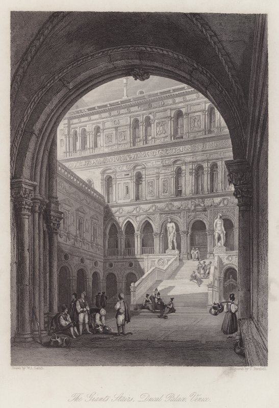 Kæmpernes trapper, Ducal Palace, Venedig (gravering) af William Leighton Leitch