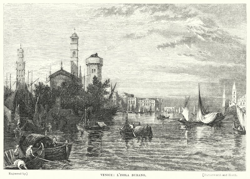 Venedig, Burano Island (gravering) af William Linton
