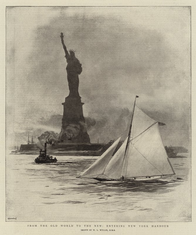 Fra den gamle verden til den nye, ind i New Yorks havn af William Lionel Wyllie