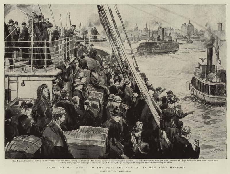 Fra den gamle verden til den nye, ankomsten til New Yorks havn af William Lionel Wyllie