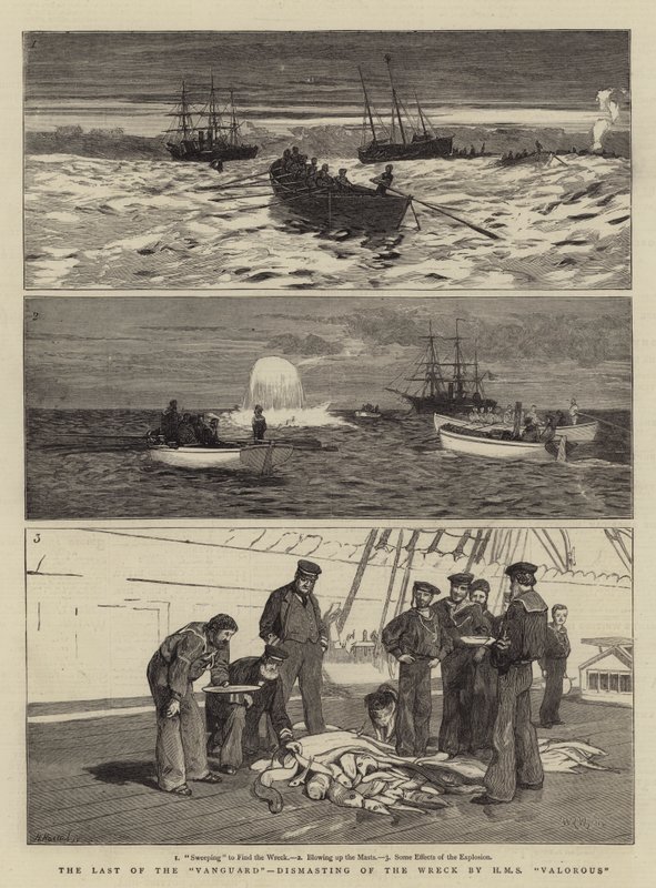 The Last of the Vanguard, Dismasting of the Wreck af HMS Valorous af William Lionel Wyllie