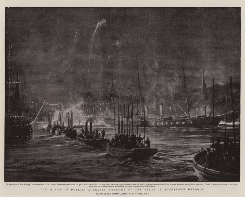 Dronningen i Dublin, en smuk velkomst af flåden i Kingstown Harbor af William Lionel Wyllie