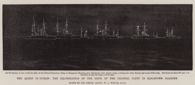 Dronningen i Dublin, illumination af skibene fra kanalflåden i Kingstown Harbour af William Lionel Wyllie